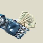 Robot hand holding lots of cash