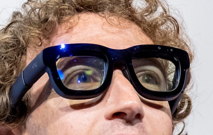 Mark Zuckerberg, chief executive officer of Meta Platforms Inc., wears Orion augmented reality (AR) glasses during the Meta Connect event in Menlo Park, California.
